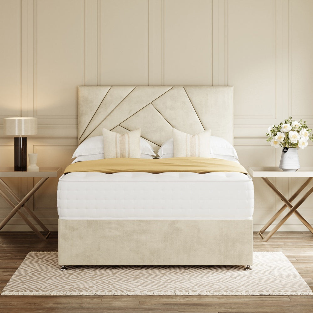 Cream Tokyo Divan Bed Set With Headboard in a bedroom – front view