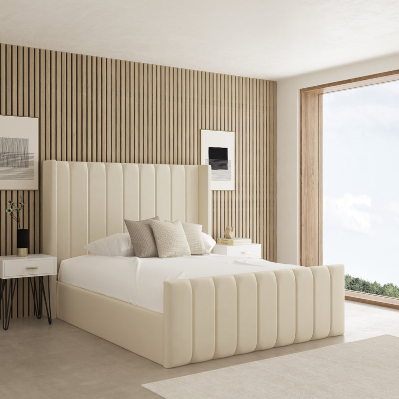 Valencia Winged Fabric Upholstered Bed Frame
