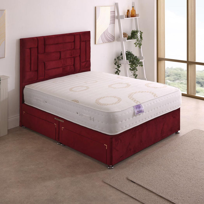 Victoria Orthopaedic Coil Sprung Divan Bed Set – angled view, drawers open