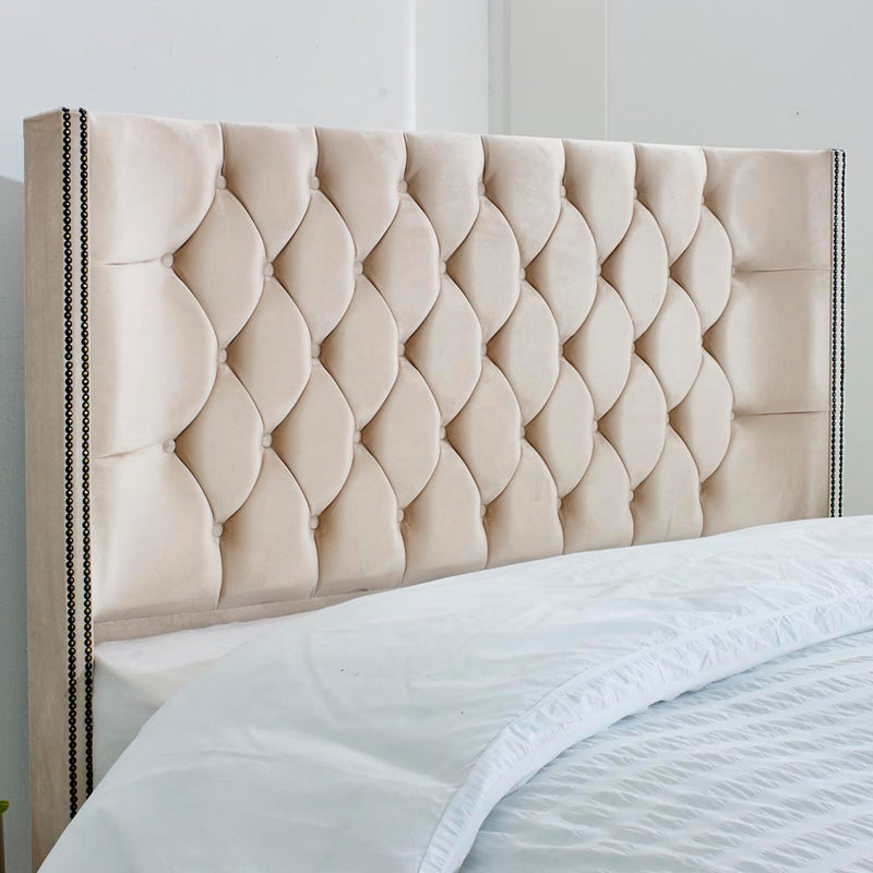 Washington Winged Floor Standing Upholstered Headboard – close-up of buttoned detail