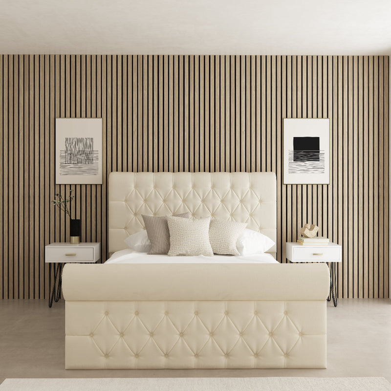 Winchester Chesterfield Fabric Upholstered Bed Frame – styled in a bedroom