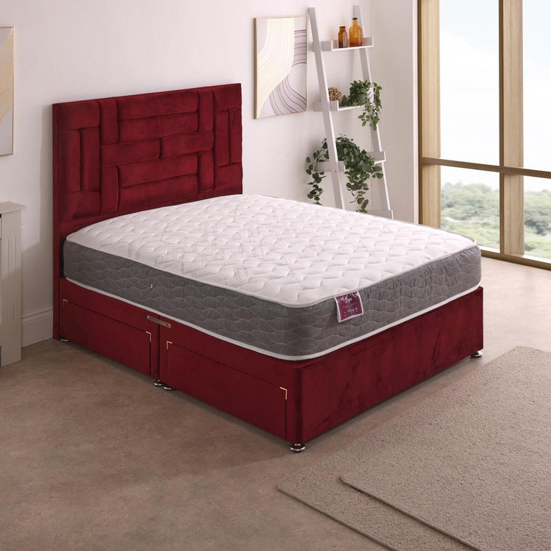 Zoya Coil Sprung Divan Bed Set – angled view, drawers open
