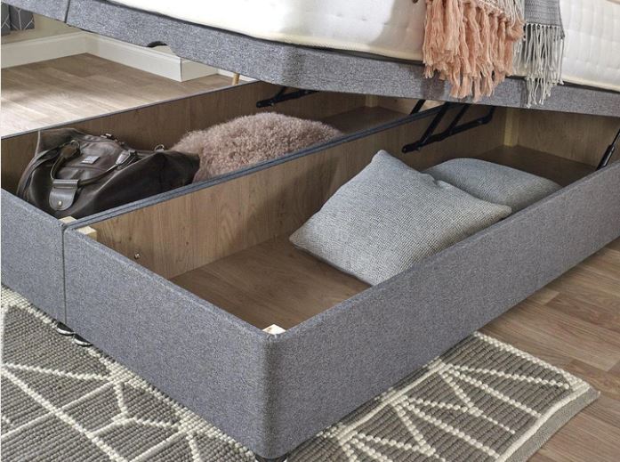 ottoman end lift divan bed base storing large items, maximum depth of 22 cm