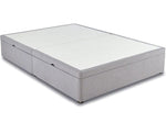 Ottoman side lift divan bed base upholstered in light grey fabric with added platform top for added strength and durability